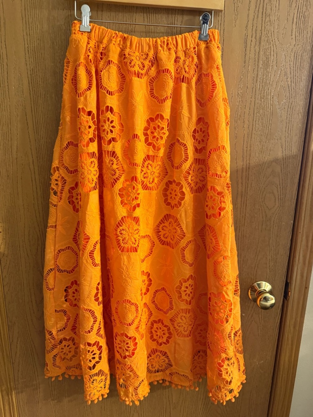 Women's Orange Crochet Maxi Dress 2 of Set with Pom-Pom Hem - Picture 4 of 5
